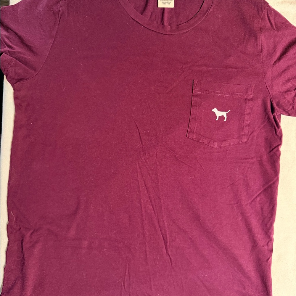 PINK- Dark Purple T-Shirt with dog logo Pocket, LOVE PINK on back